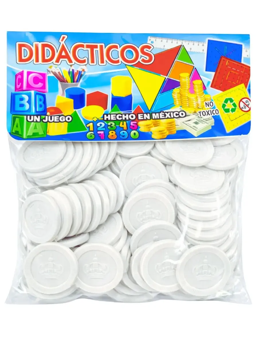 Paquete de fichas plásticas blancas línea escolar para conteo.