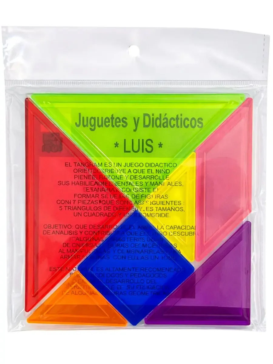 Tangram de plástico de 7 piezas geométricas de colores.