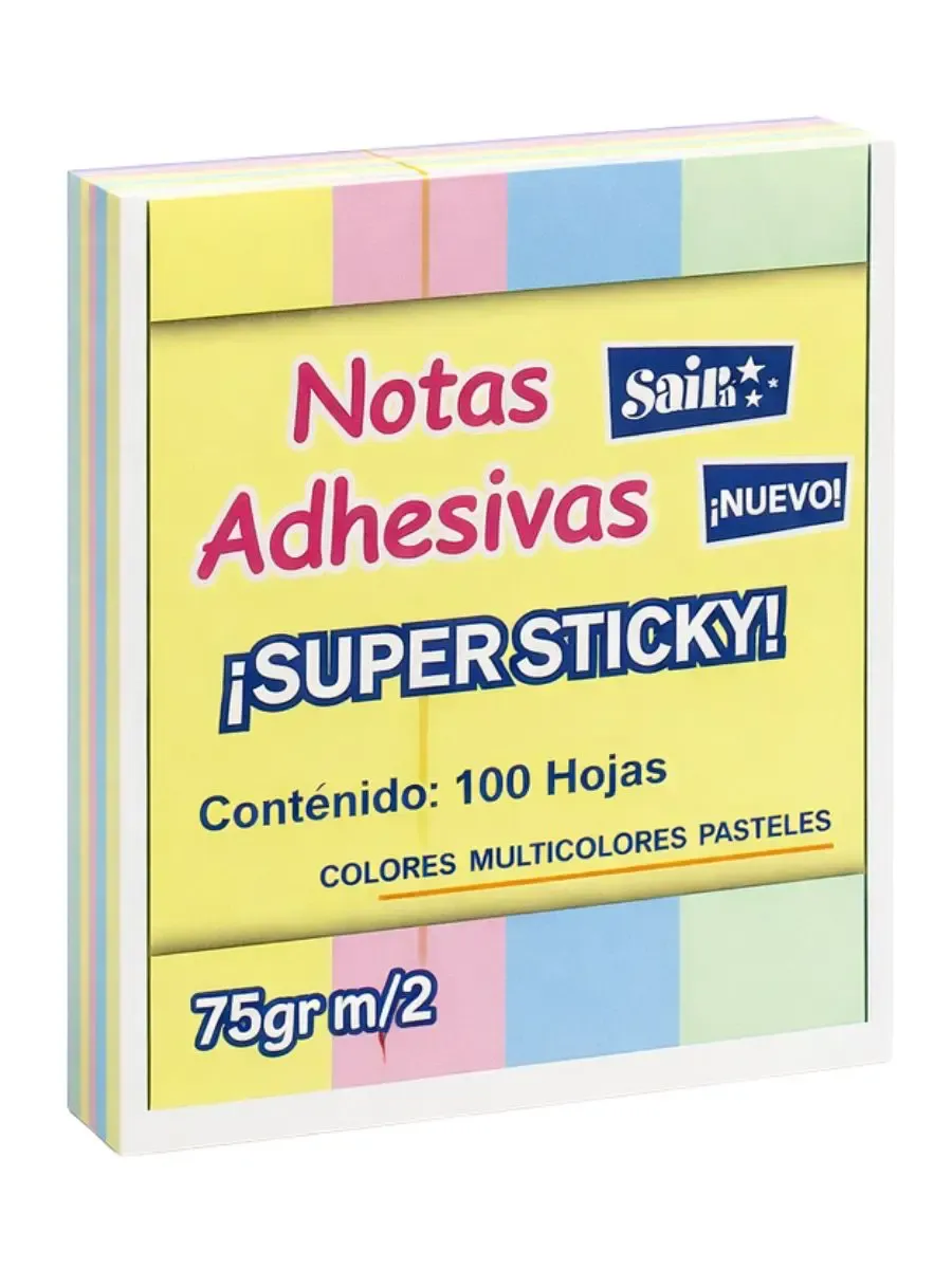 Blocs de notas adhesivas Saira 3x3 en 4 colores neón intensos.