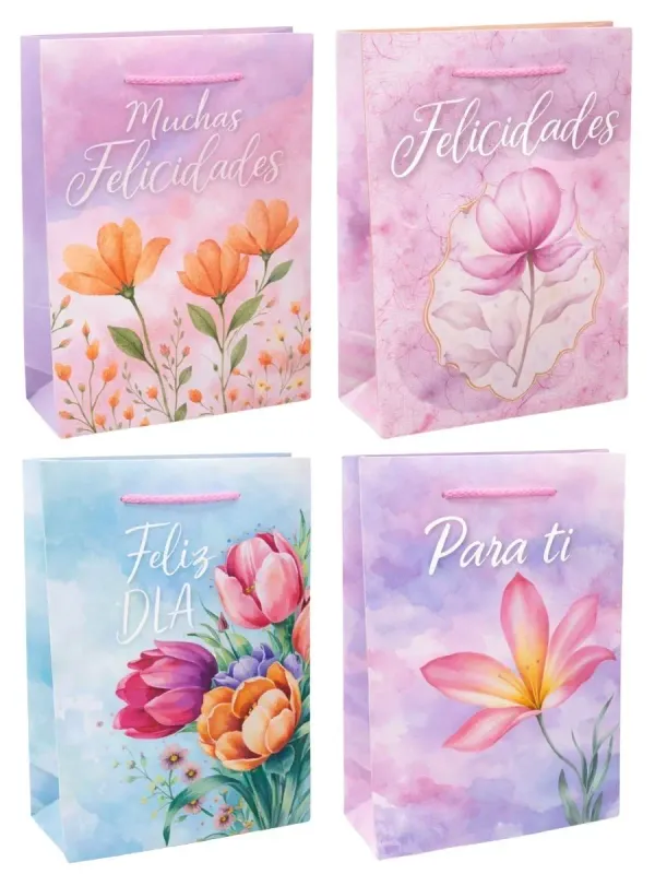 Paquete de 9 bolsas de regalo medianas Padcolor diseño Aqua Flores.