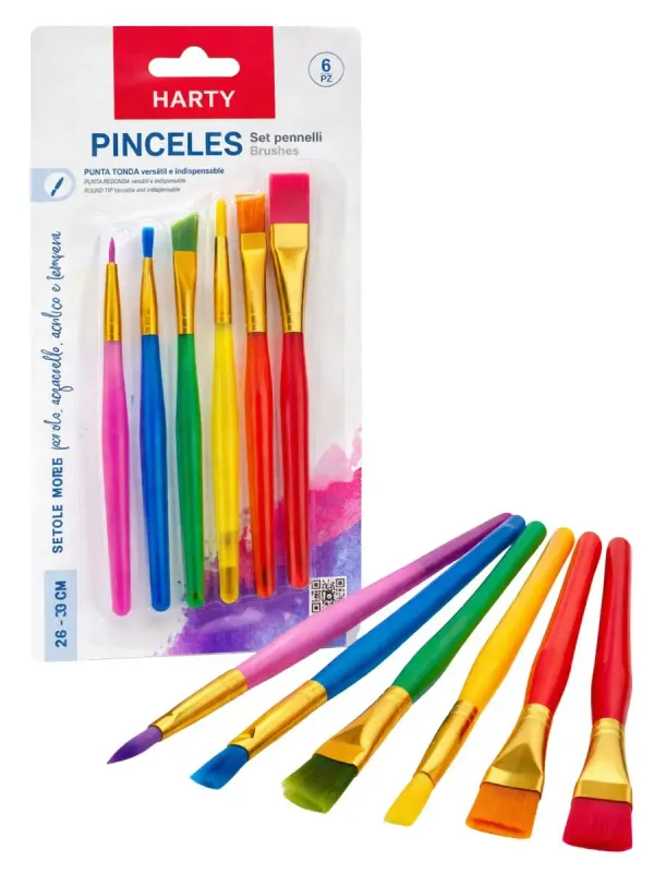 Set de 6 pinceles mixtos marca Harty para arte al mayoreo en Papelerías Mérida