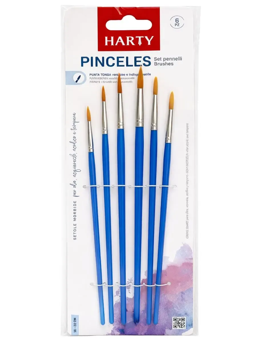 Set de Pinceles Sintéticos Circulares (6 pzs) - Mayoreo Set de 6 pinceles sintéticos de punta circular marca Harty al mayoreo en Papelerías Mérida
