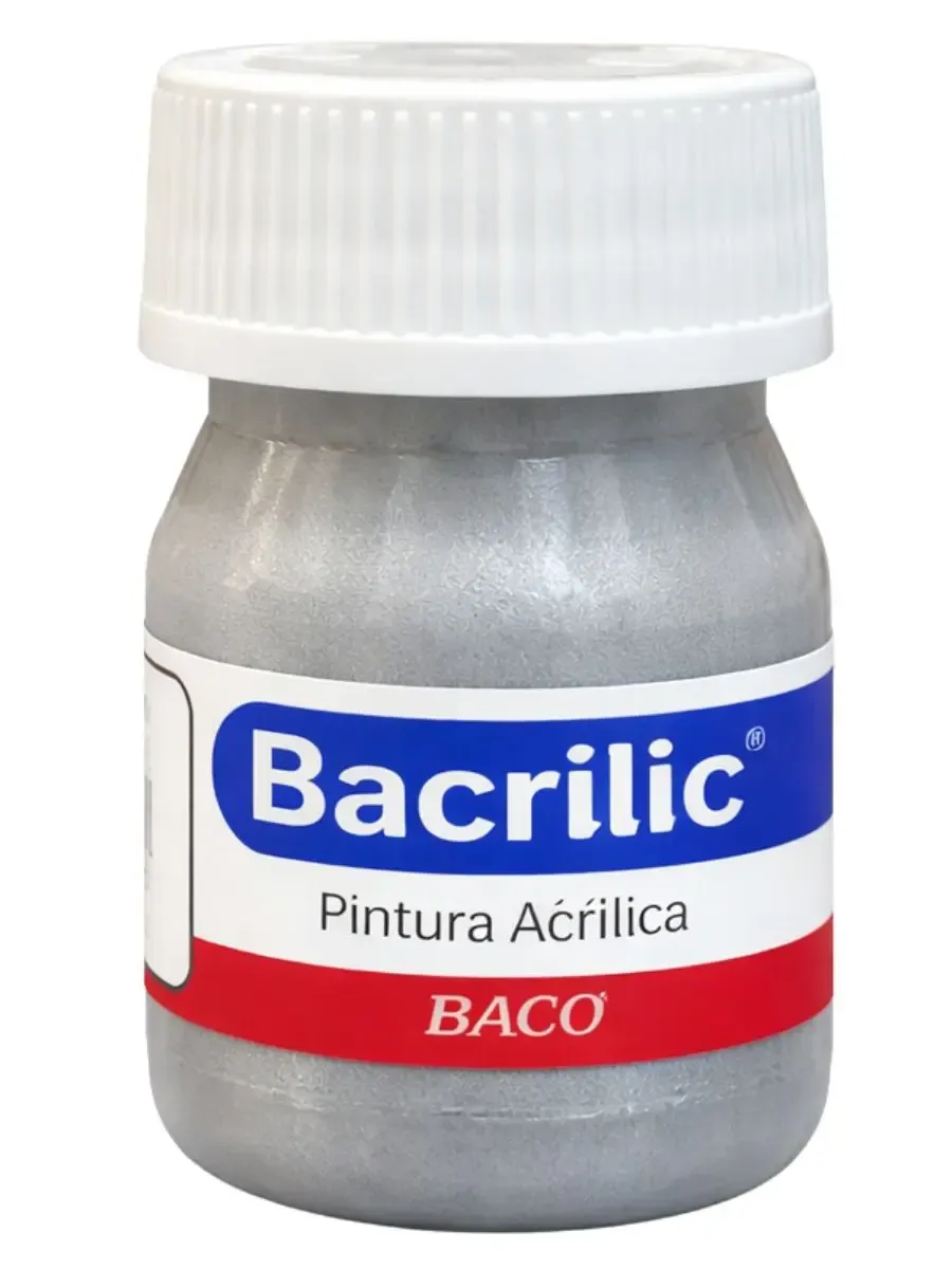 Pintura acrílica Baco color Plata 20ml en Papelerías Mérida