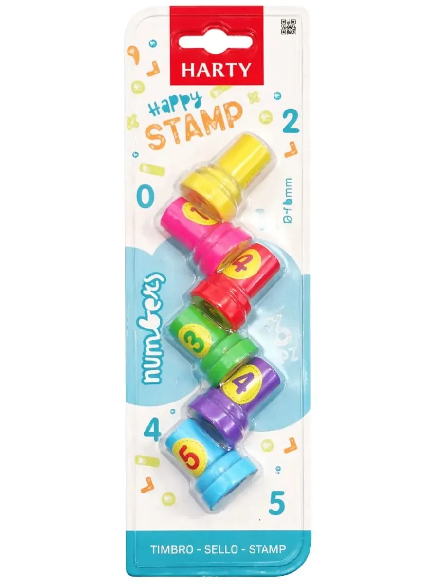 Set de 6 sellos didácticos con números 0-5 en Papelerías Mérida