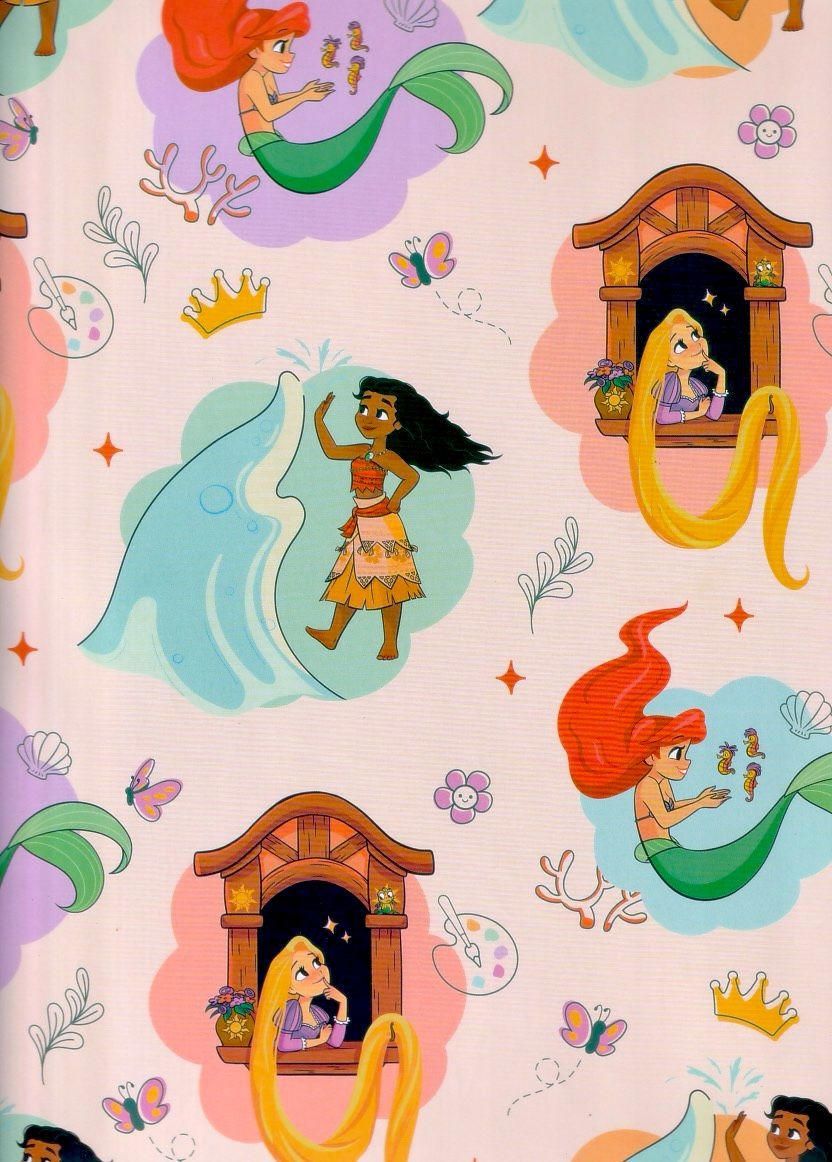 Papel de Regalo Princesas Disney (10 pzas) - Mayoreo Paquete de 10 pliegos de papel de regalo de Princesas Disney