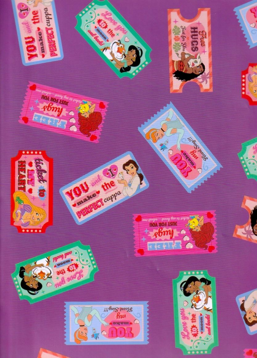 Papel de Regalo Princesas Disney (10 pzas) - Mayoreo Paquete de 10 pliegos de papel de regalo de Princesas Disney.