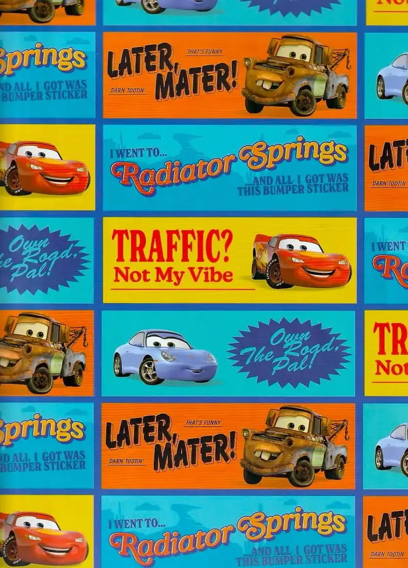 Papel de Regalo Cars Dipak (Paq 10 pzs) - Mayoreo Paquete de 10 pliegos de papel de regalo Cars Dipak al mayoreo.