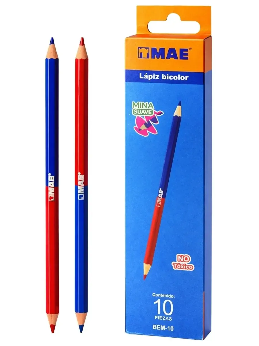 Lápiz bicolor MAE hexagonal mayoreo caja con 10 piezas.
