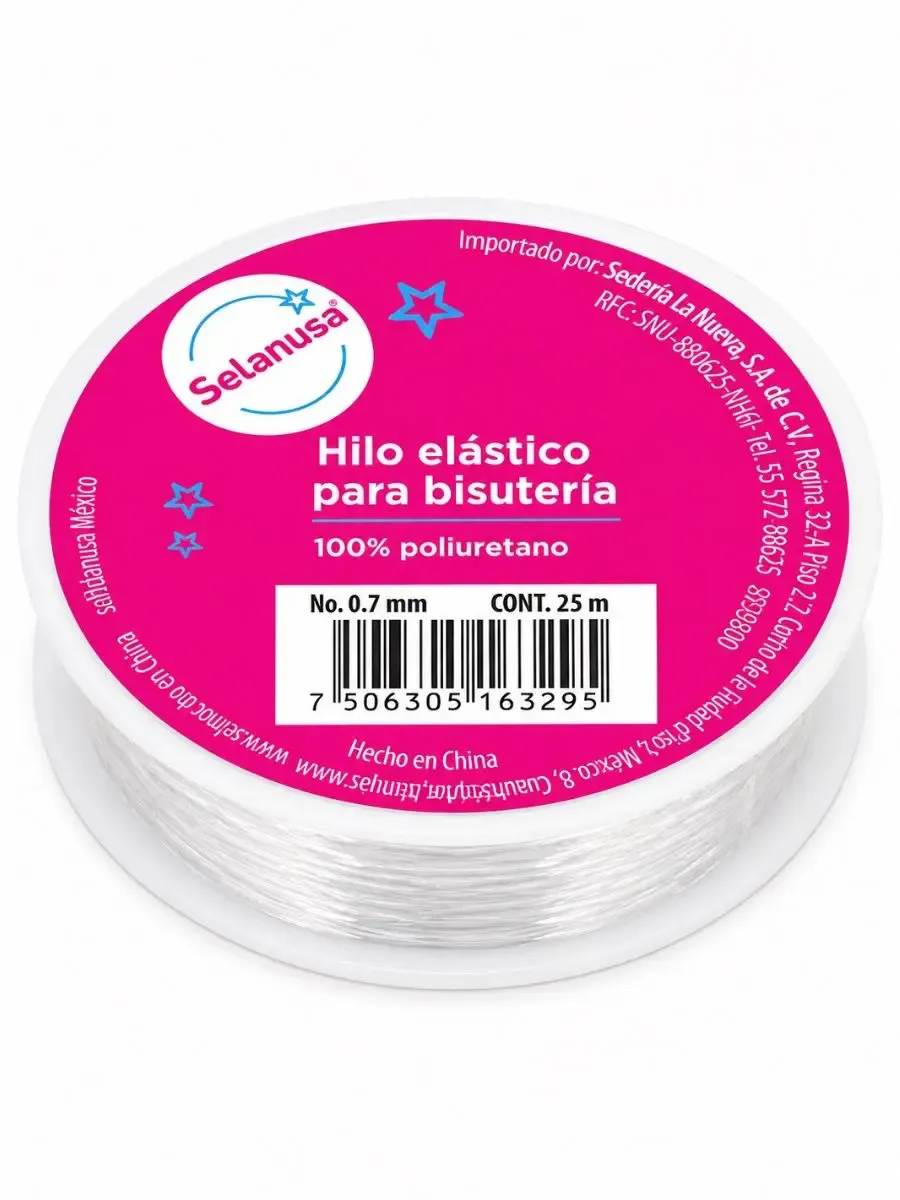 Hilo elástico transparente Selanusa de 0.7mm para bisutería.