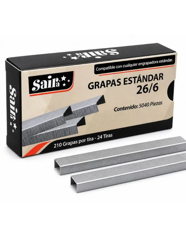 Caja de grapas estándar Saira 26/6 con 5,040 piezas.