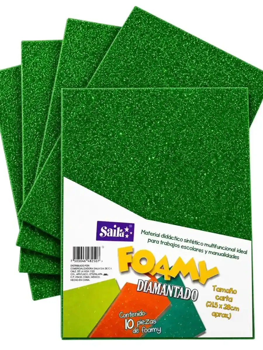 Paquete de 10 hojas de foamy diamantado Saira verde bandera #04 carta.