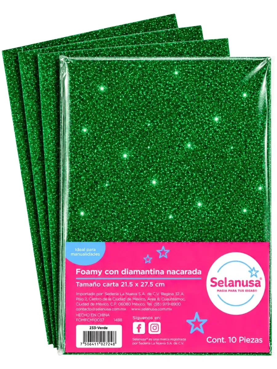 Foamy diamantado verde bandera #103 Selanusa paq 10 – Mayoreo Paquete con 10 hojas de foamy carta diamantado verde bandera Selanusa al por mayor