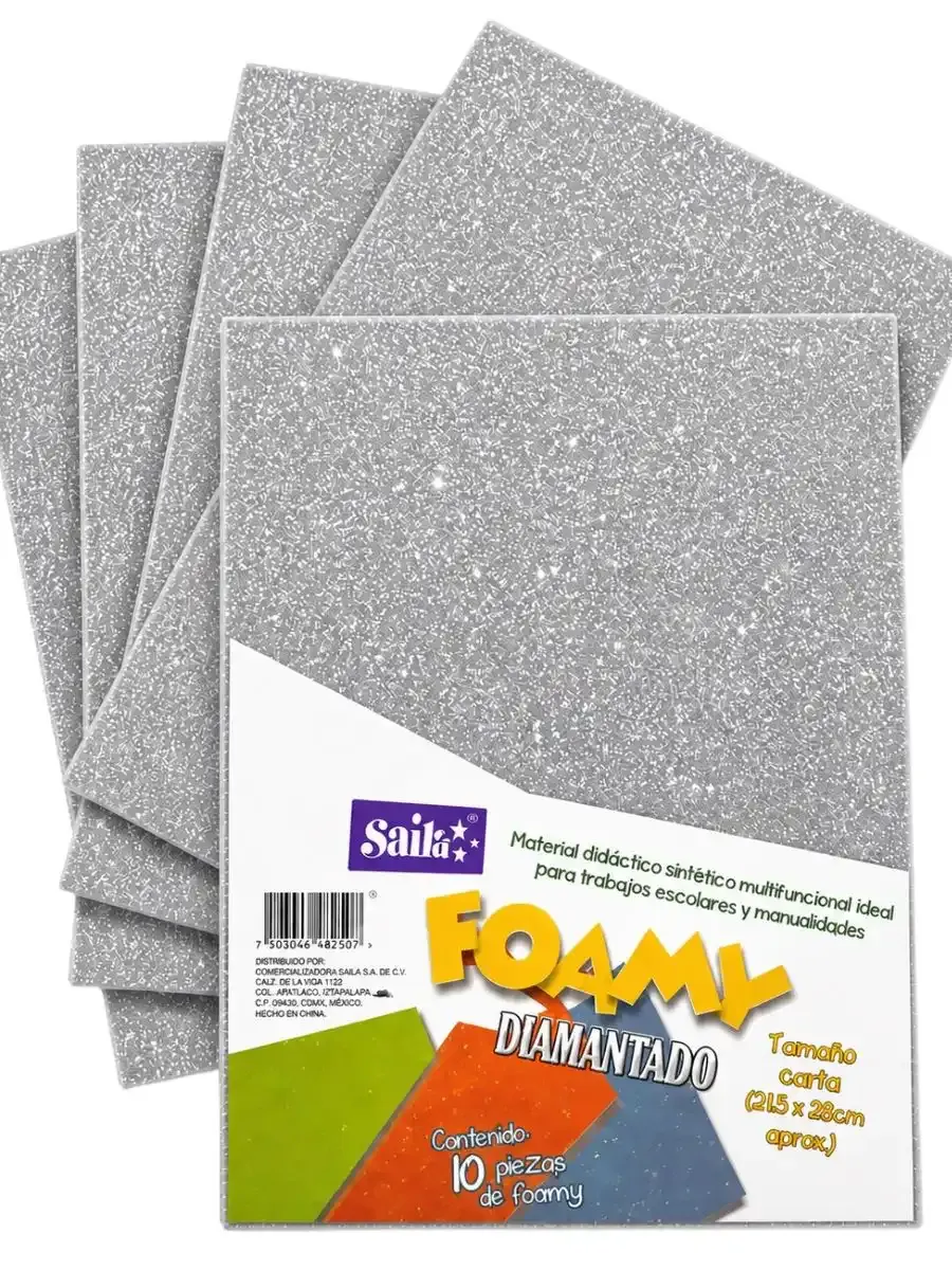 Paquete de 10 hojas de foamy diamantado Saira plata #15 carta.