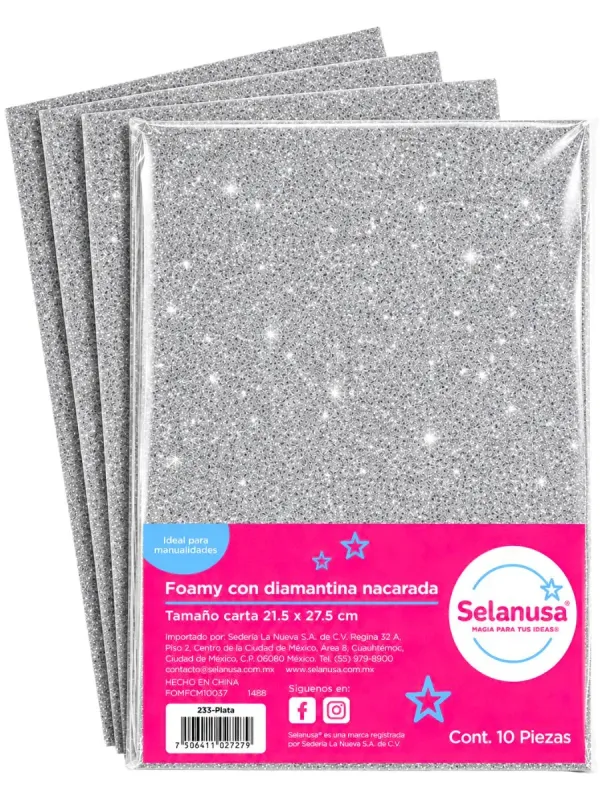 Foamy Carta Diamantado Plata 15 Saira – c/10 pzas Paquete con 10 hojas de foamy carta diamantado plata Selanusa al por mayor