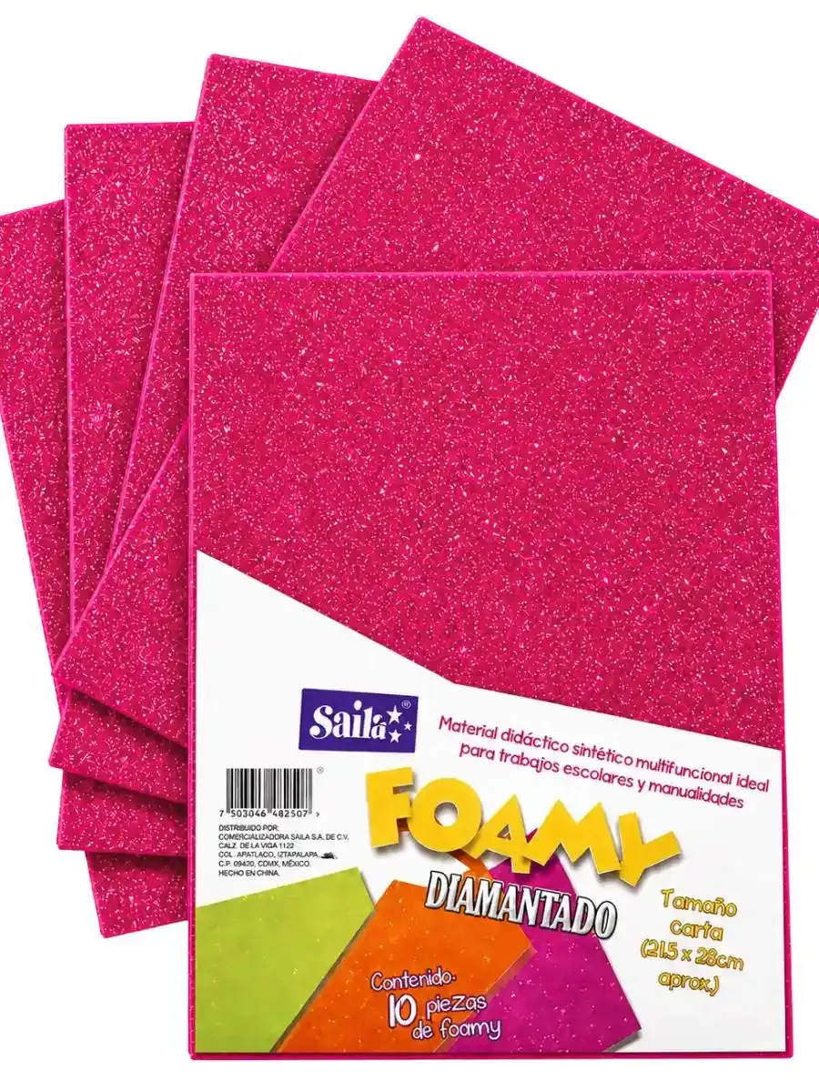 Paquete de 10 hojas de foamy diamantado Saira fucsia #24 carta.
