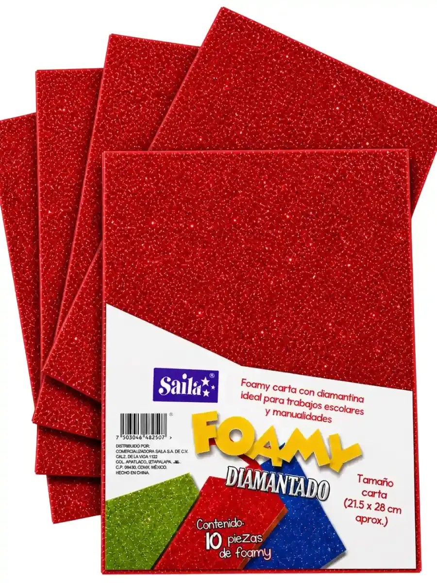 Paquete de 10 hojas de foamy diamantado Saira rojo #21 carta.