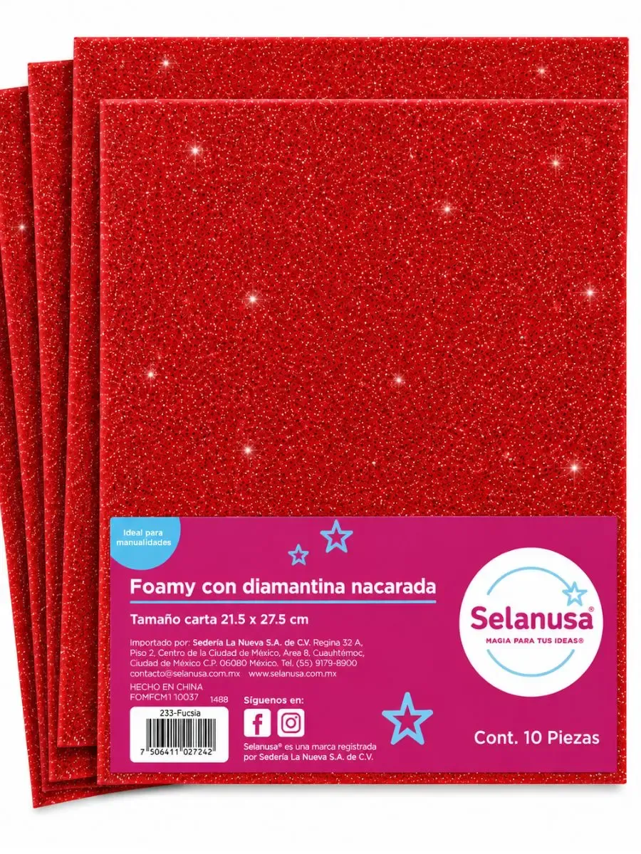 Paquete con 10 hojas de foamy carta diamantado rojo Selanusa al por mayor