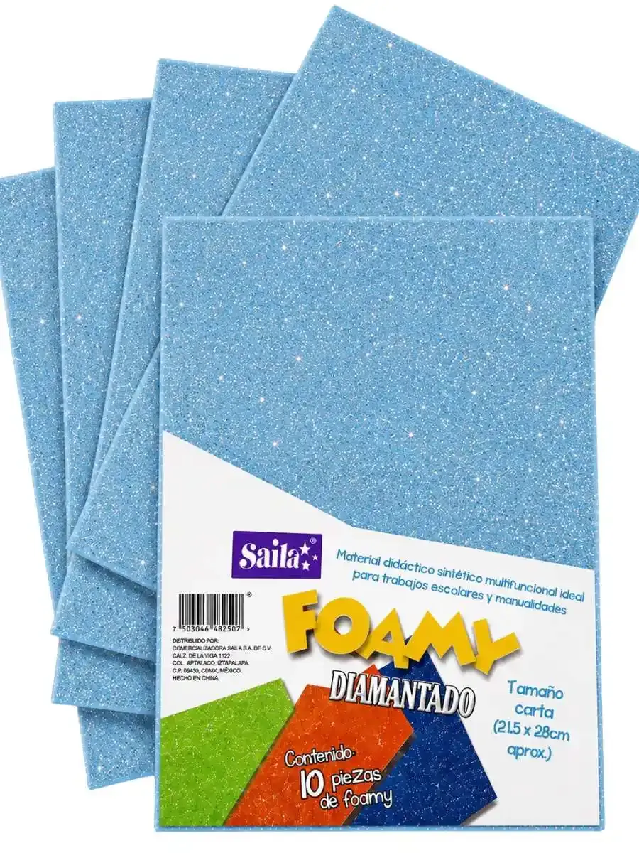 Paquete de 10 hojas de foamy diamantado Saira azul pastel #16 carta.