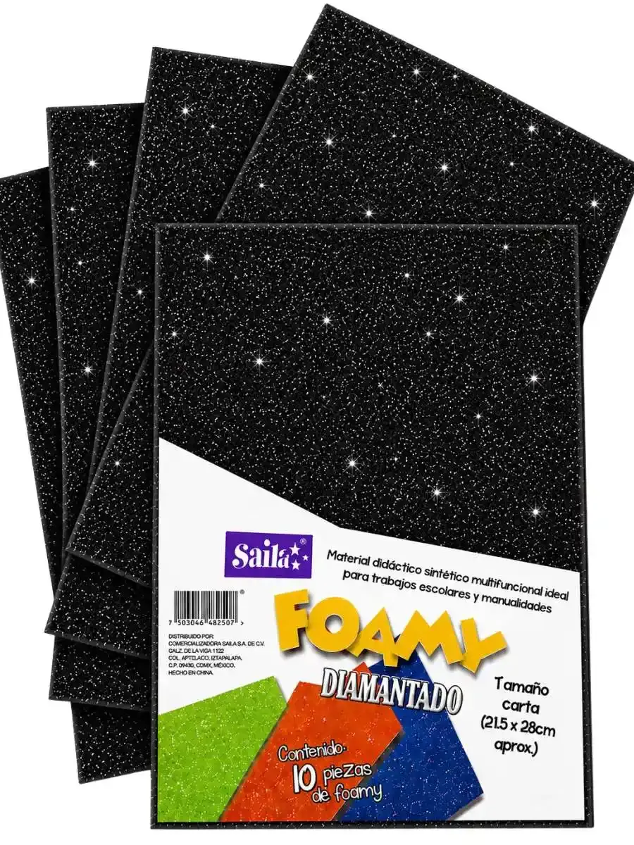 Paquete de 10 hojas de foamy diamantado Saira negro #12 carta.