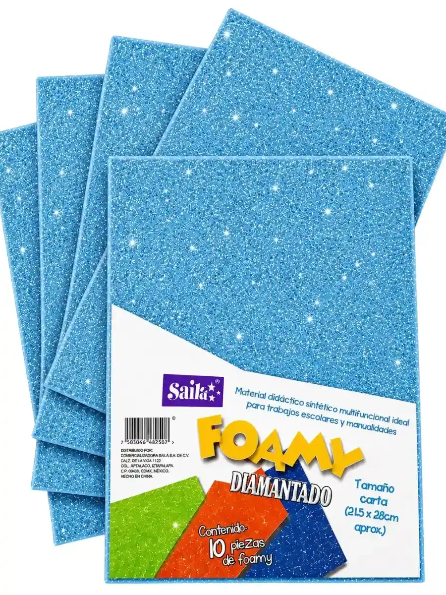 Paquete de 10 hojas de foamy diamantado Saira azul cielo #18 carta.
