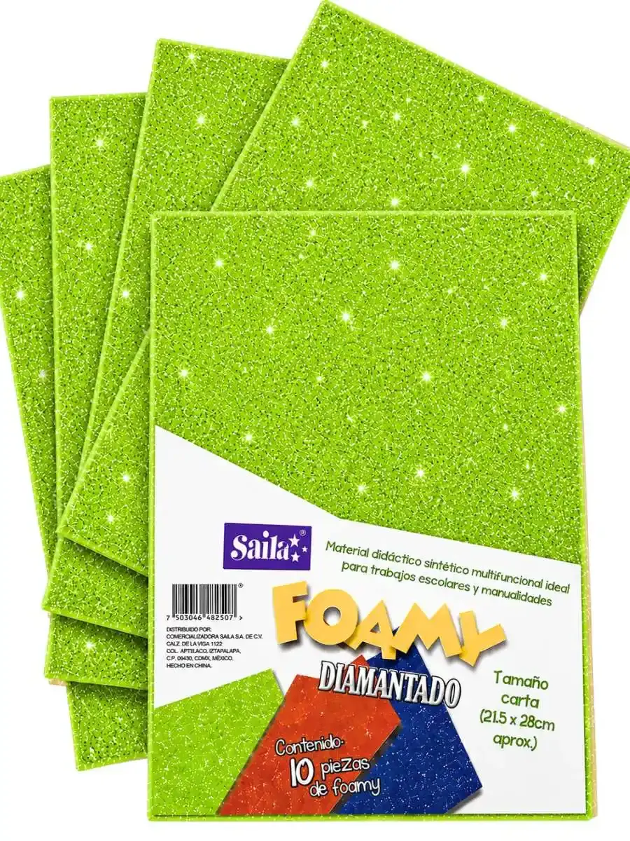 Paquete de 10 hojas de foamy diamantado Saira verde manzana #09 carta.