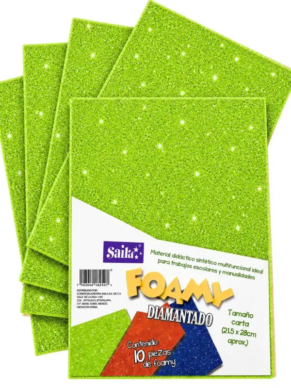 Foamy Carta Diamantado Verde Manzana #09 Saira – c/10 pzas Paquete de 10 hojas de foamy diamantado Saira verde manzana #09 carta.