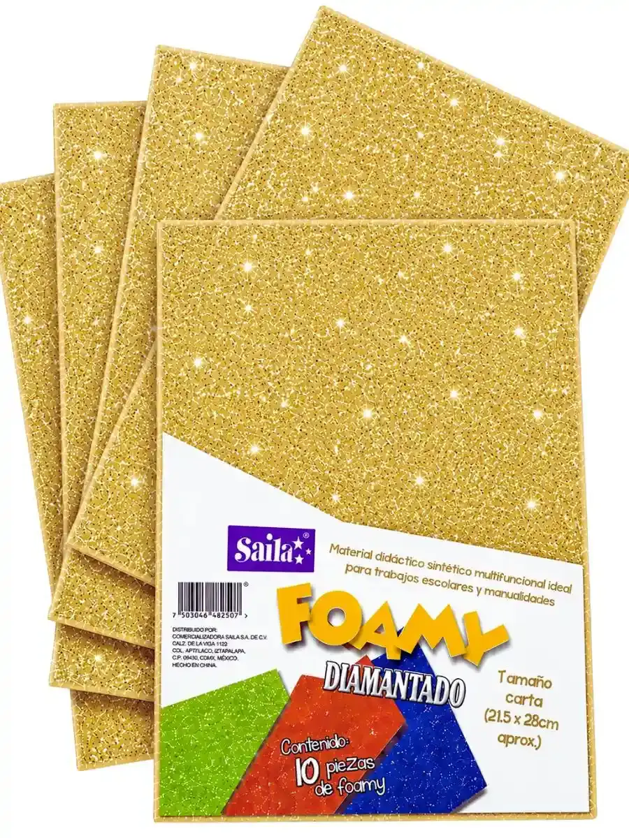 Paquete de 10 hojas de foamy diamantado Saira oro centenario #07 carta.