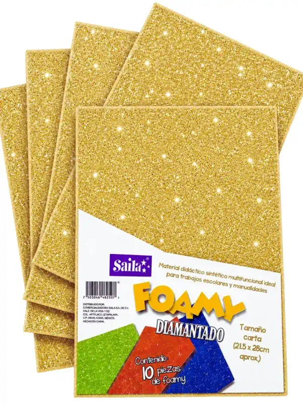 Foamy Carta Diamantado Oro Centenario #07 Saira – c/10 pzas Paquete de 10 hojas de foamy diamantado Saira oro centenario #07 carta.