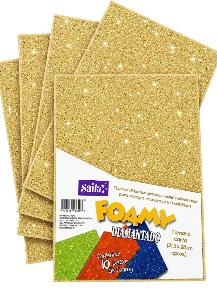 Paquete de 10 hojas de foamy diamantado Saira oro #25 tamaño carta.
