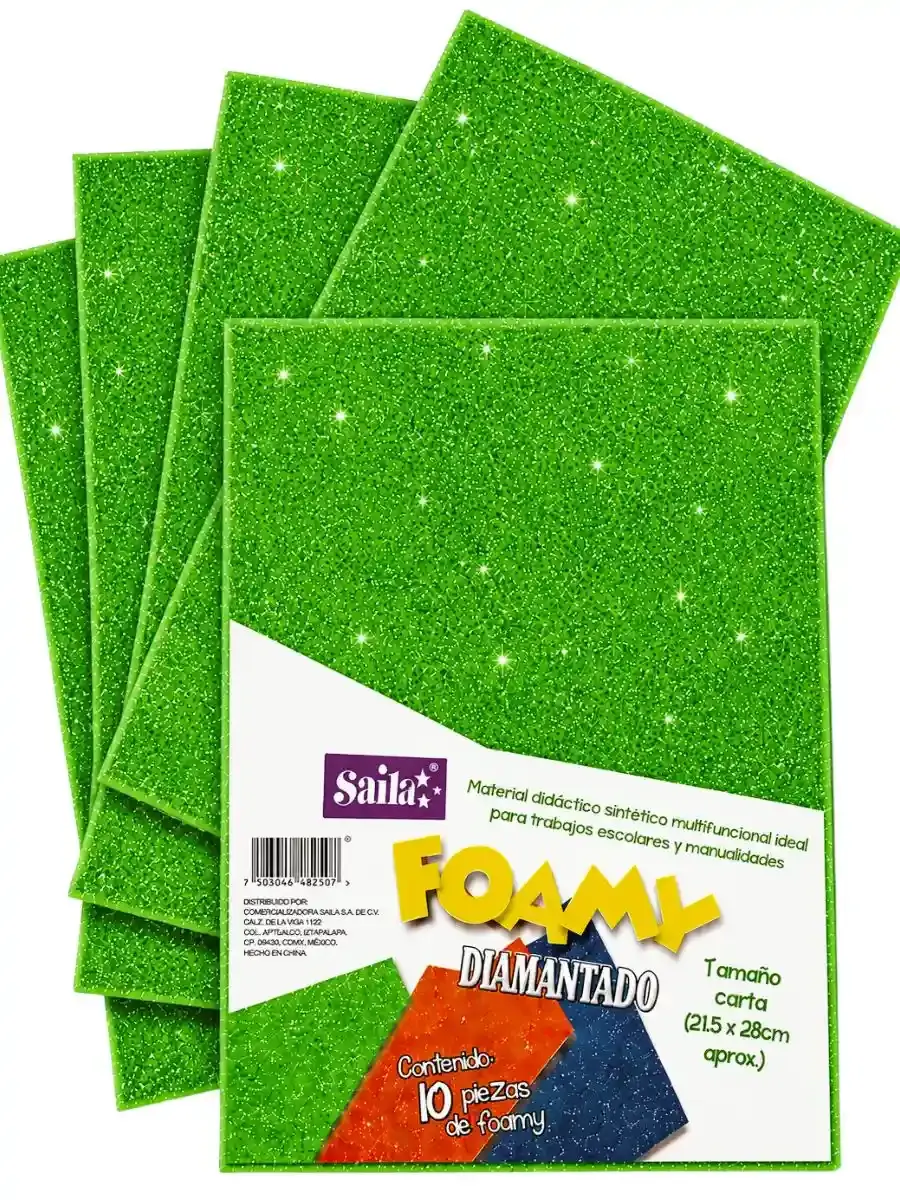 Paquete de 10 hojas de foamy diamantado Saira verde limón #08 carta.