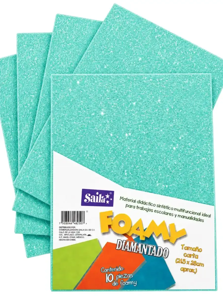 Paquete de 10 hojas de foamy diamantado Saira verde aqua #45 carta.