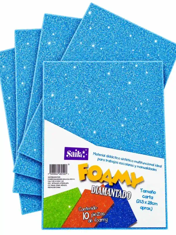 oamy Carta Diamantado Turquesa G11 Saira – c/10 pzas Paquete de 10 hojas de foamy diamantado Saira turquesa G11 carta.