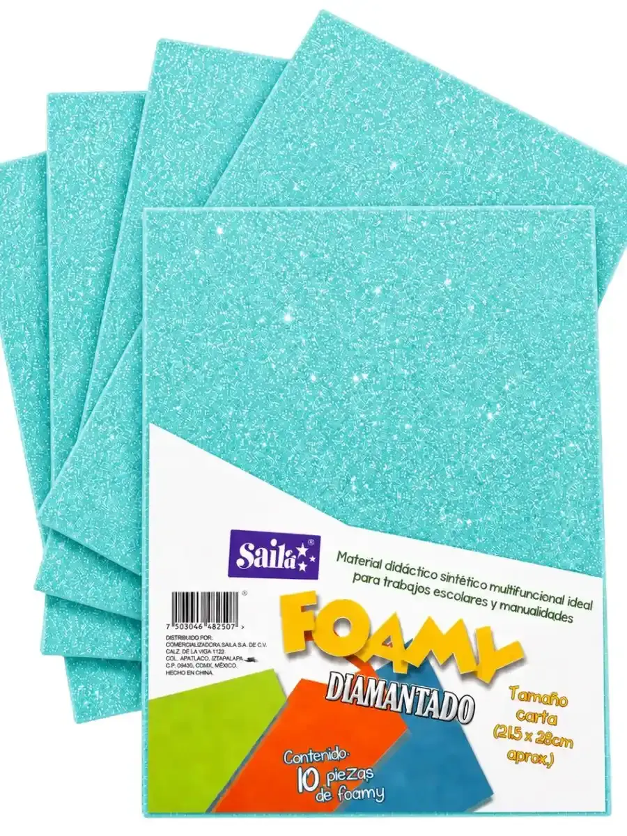 Paquete de 10 hojas de foamy diamantado Saira azul pastel #41 carta.