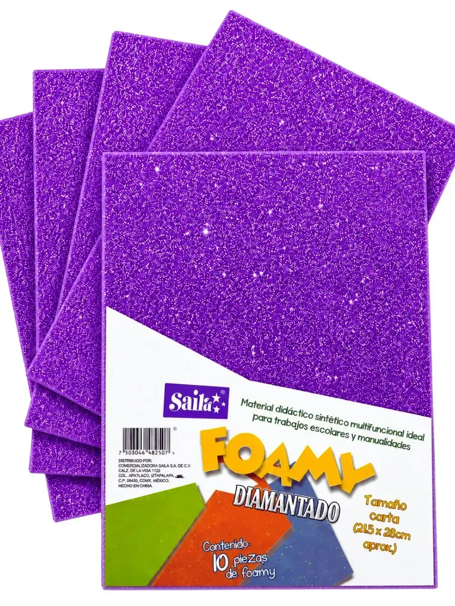 Paquete de 10 hojas de foamy diamantado Saira morado intenso #29 carta.