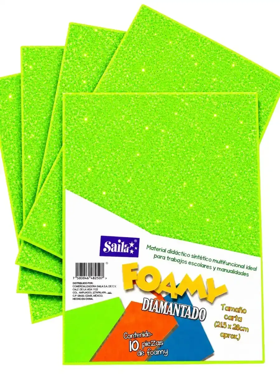 Paquete de 10 hojas de foamy diamantado Saira verde limón #43 carta.