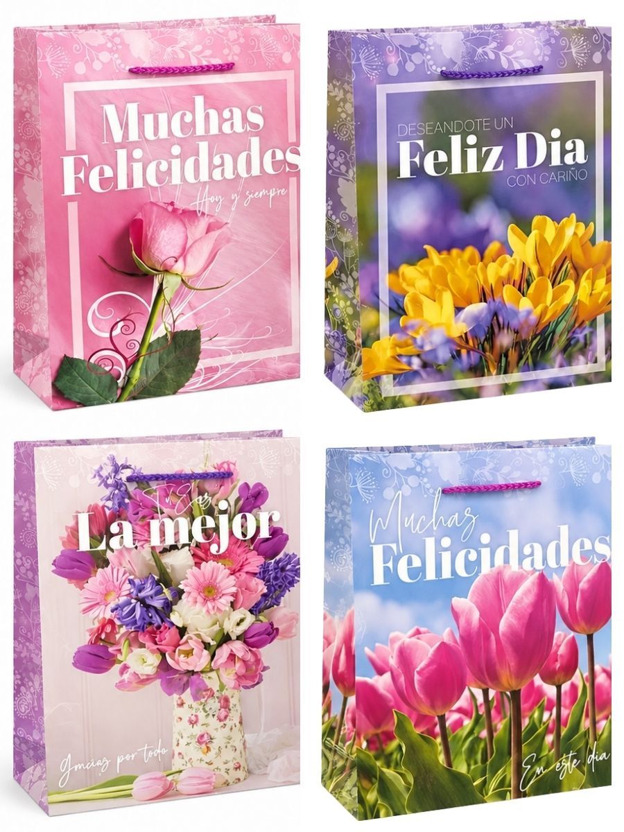 Paquete de 9 bolsas de regalo medianas Serie Poesía Floral 29x20 cm.