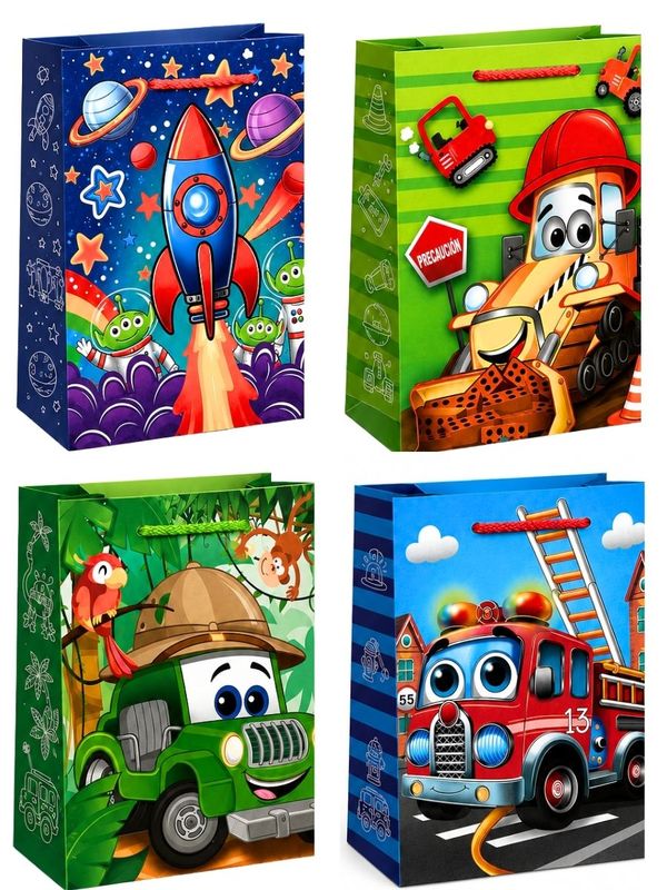 Paquete de 10 bolsas de regalo medianas con diseños para niño.