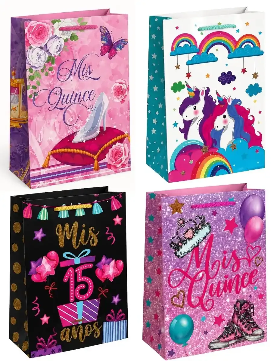 Paquete de 10 bolsas de regalo medianas con diseños para niña.