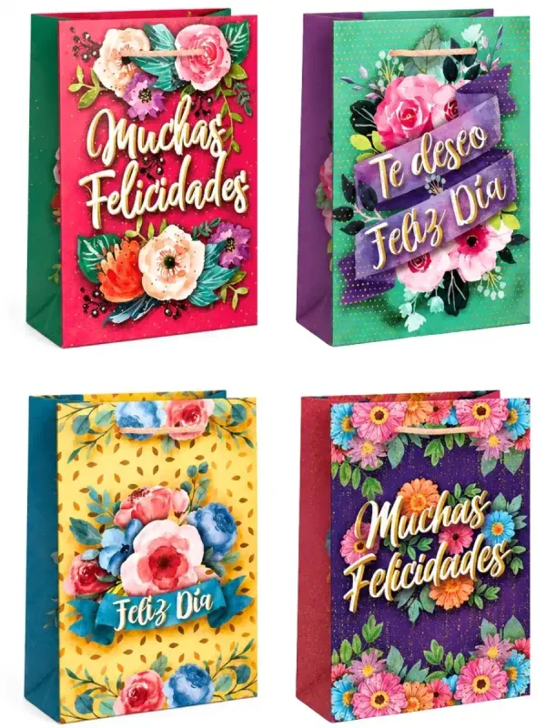 Paquete de 9 bolsas de regalo medianas Serie Ilusión Floral 29x20 cm.