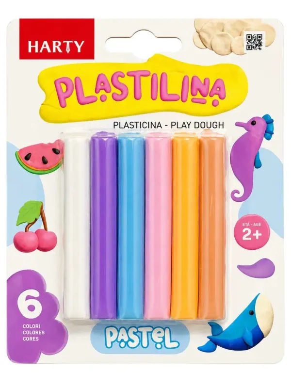 Barra de plastilina Harty de 70g en colores pastel.