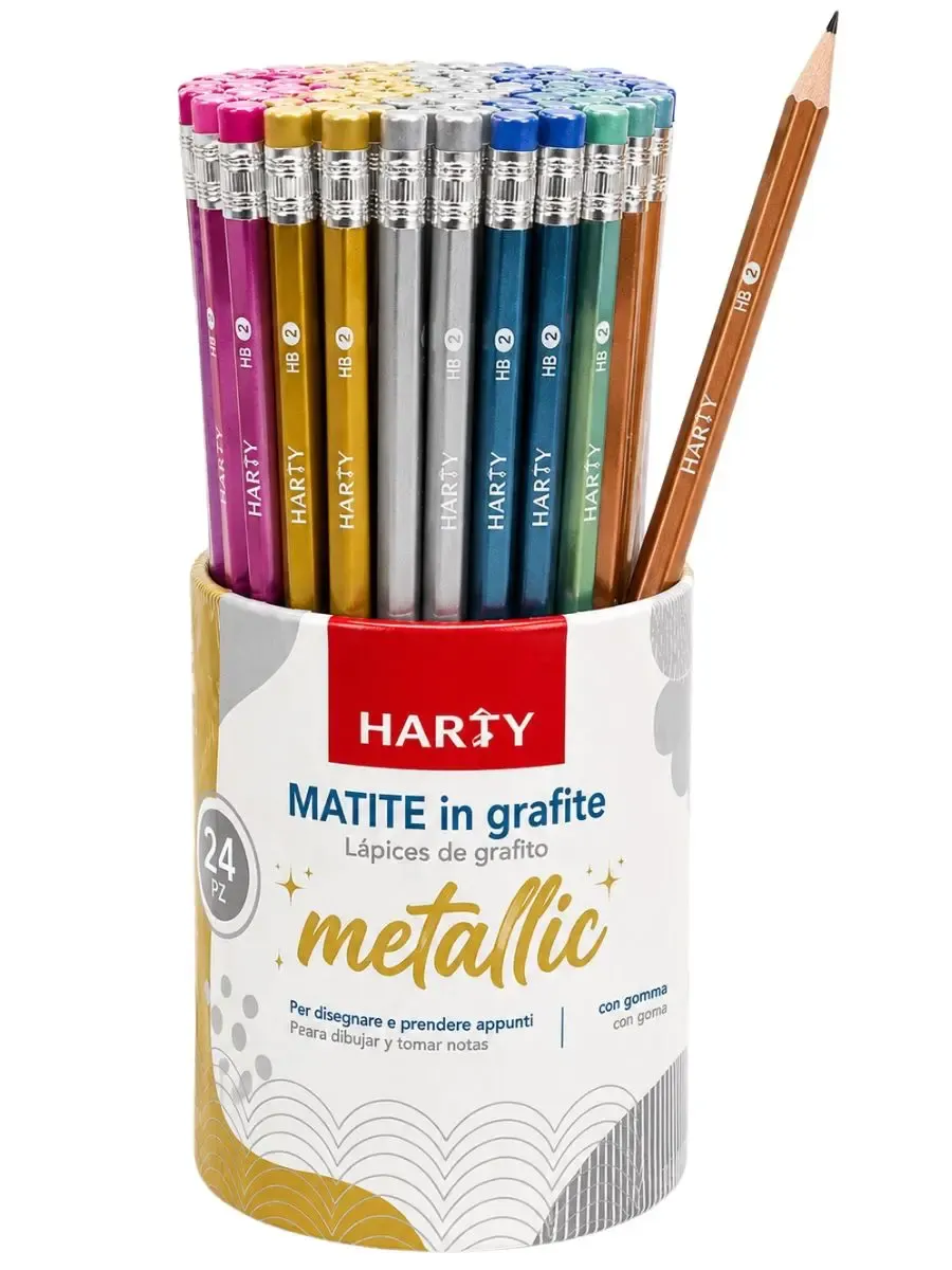Caja premium de 72 lápices de colores metálicos marca Harty.