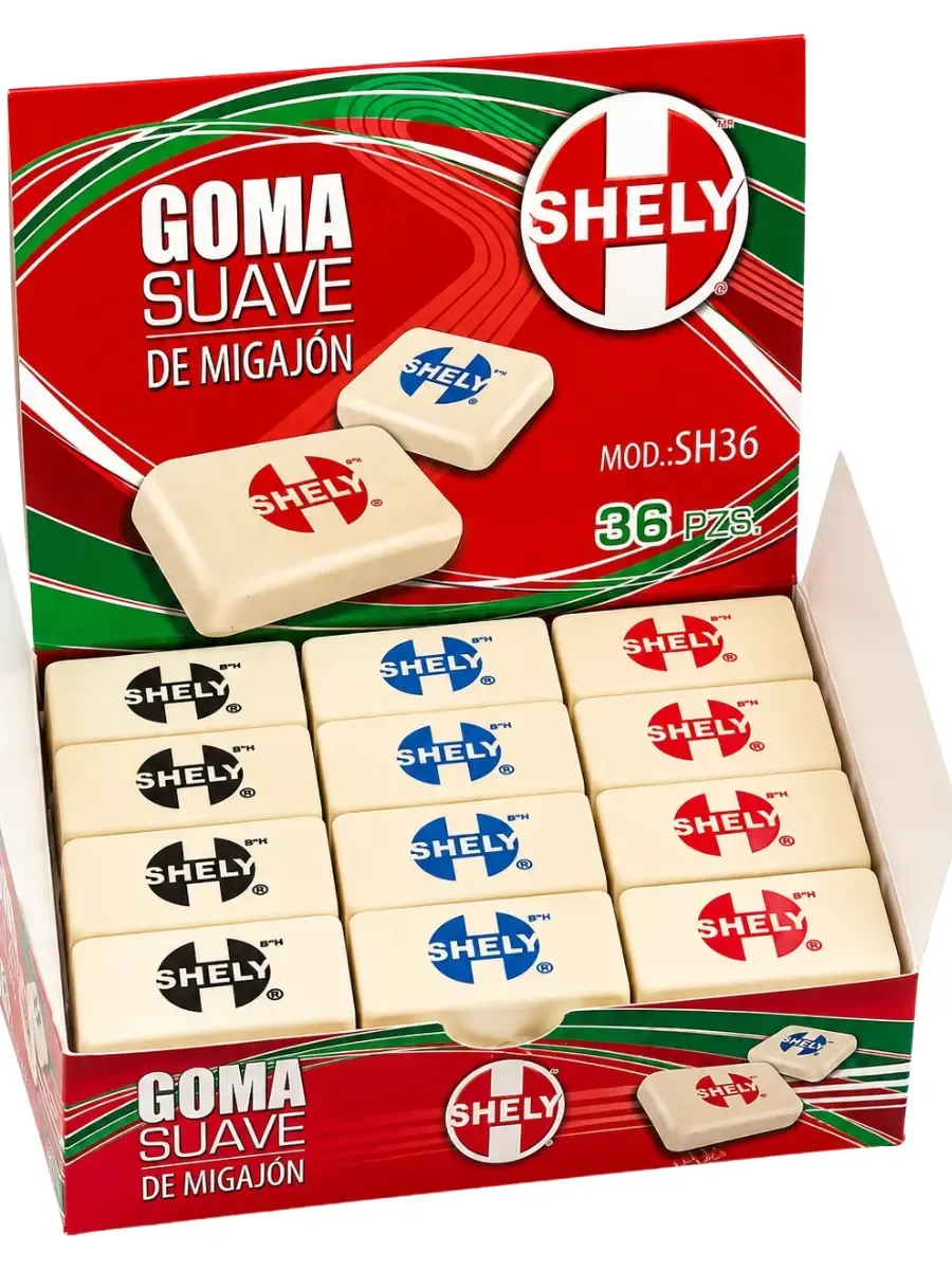Goma suave de borrar de migajón Shely con 36 pzas goma migajon shely 36 piezas mayoreo mexico distribuidor