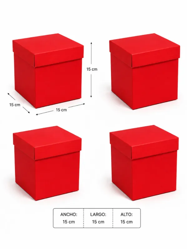 caja cubo roja 15cm mayoreo mexico paquete 4 piezas