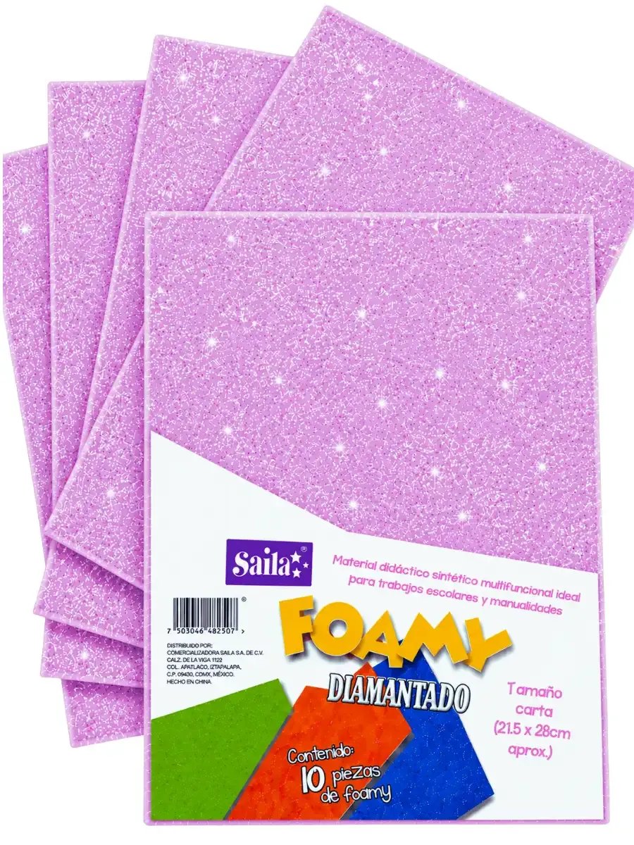 Foamy con diamantina carta con 10 pzas saira 40 lila foamy diamantina lila carta mayoreo mexico saira 40