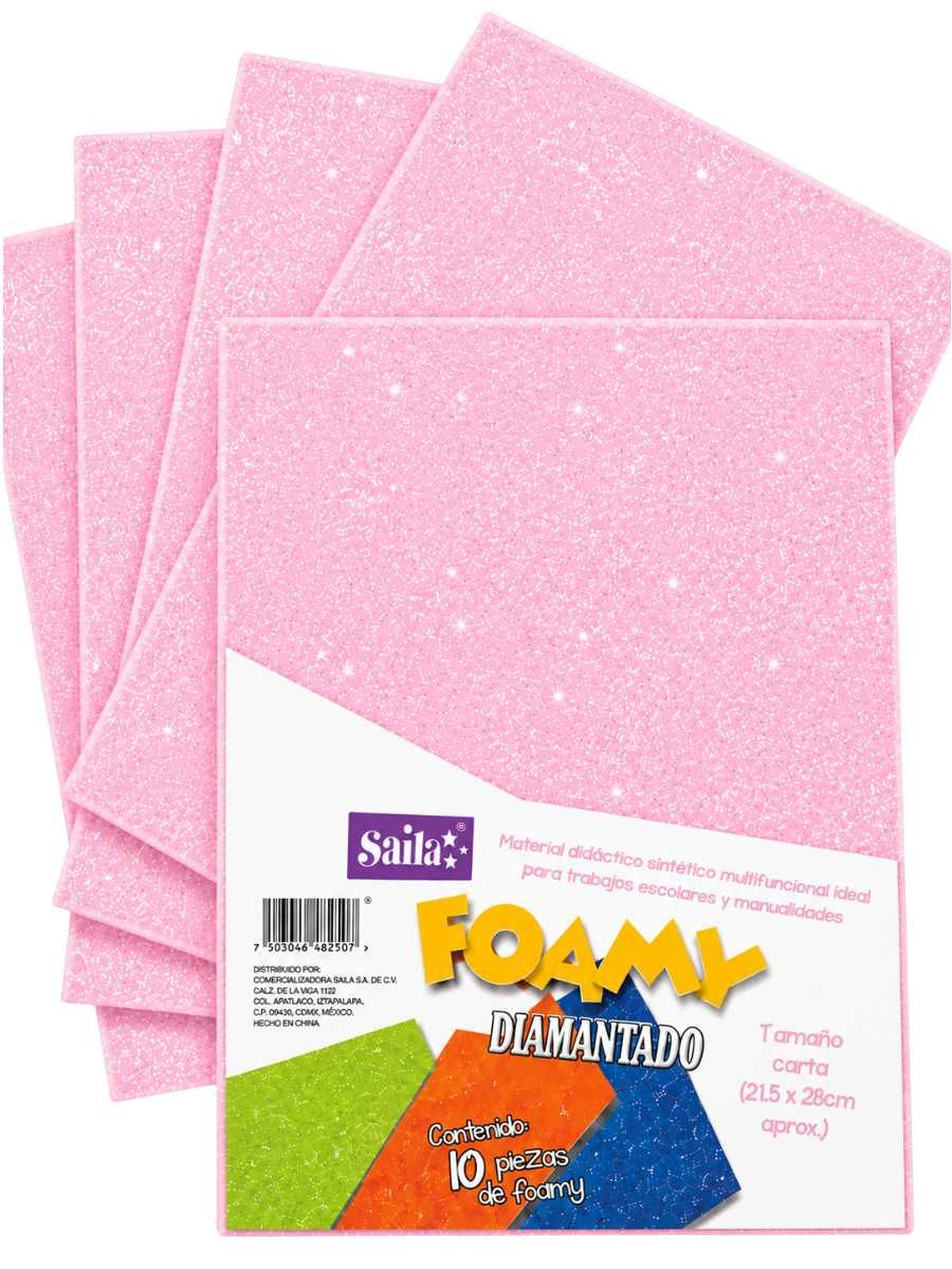 Foamy con diamantina carta con 10 pzas saira 33 rosa pastel foamy colores pastel mayoreo papeleria tienda online distribuidora
