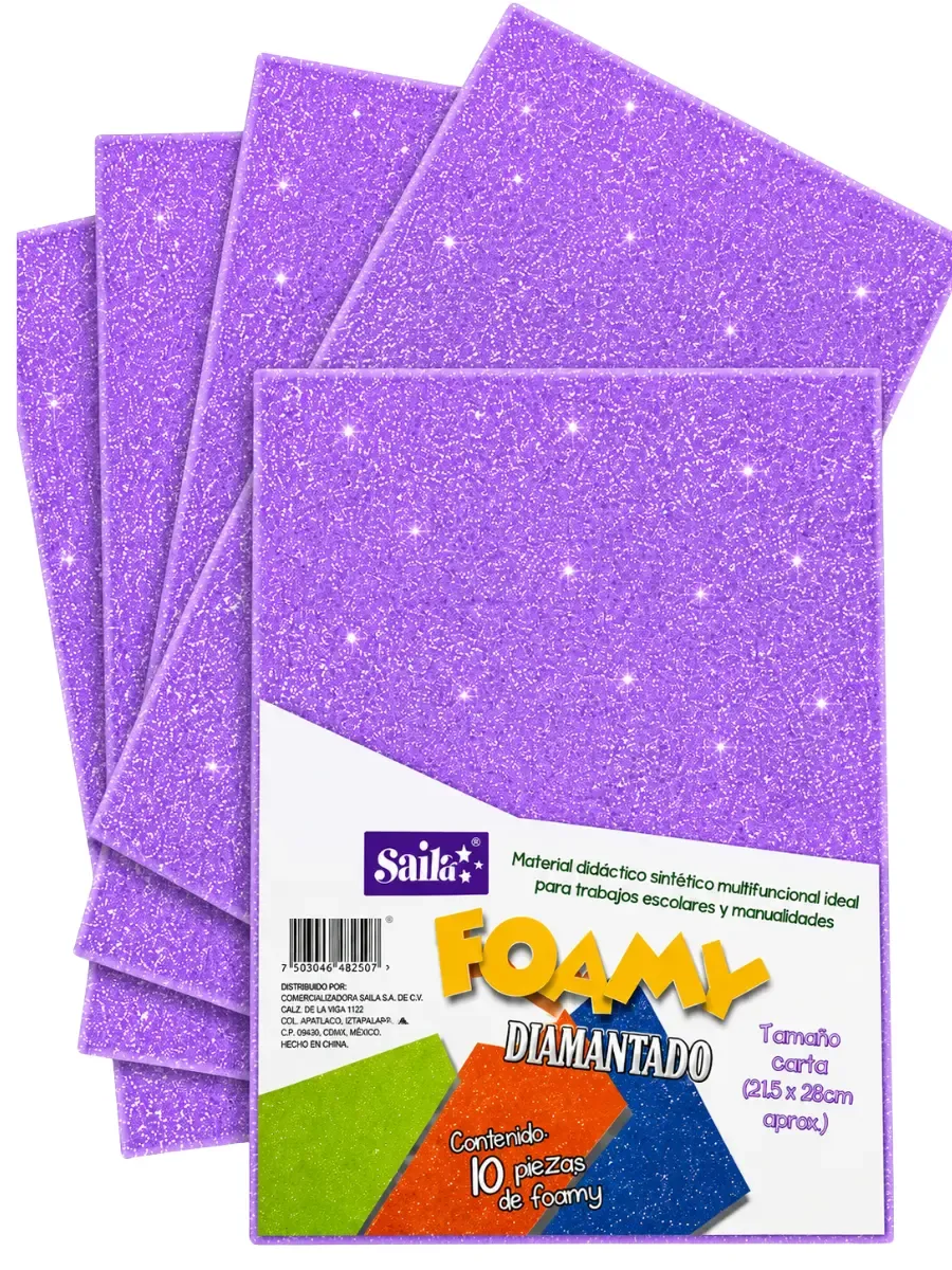 Foamy con diamantina carta con 10 pzas saira 40 lila foamy diamantina morado carta mayoreo mexico saira 39