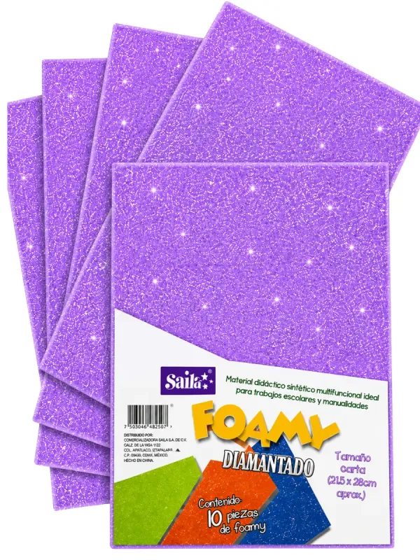 Foamy con diamantina carta con 10 pzas saira 40 lila foamy diamantina morado carta mayoreo mexico saira 39
