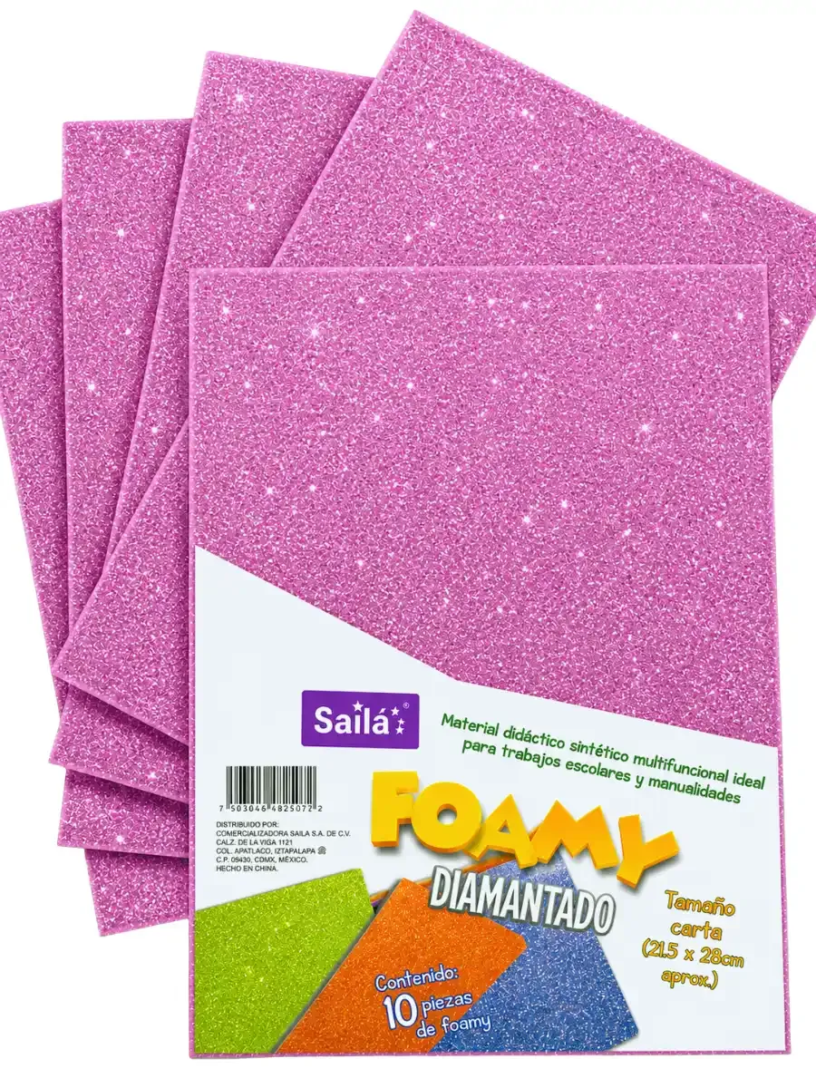 Foamy con diamantina carta con 10 pzas saira rosa 02 foamy diamantina rosa palido carta mayoreo mexico saira 02