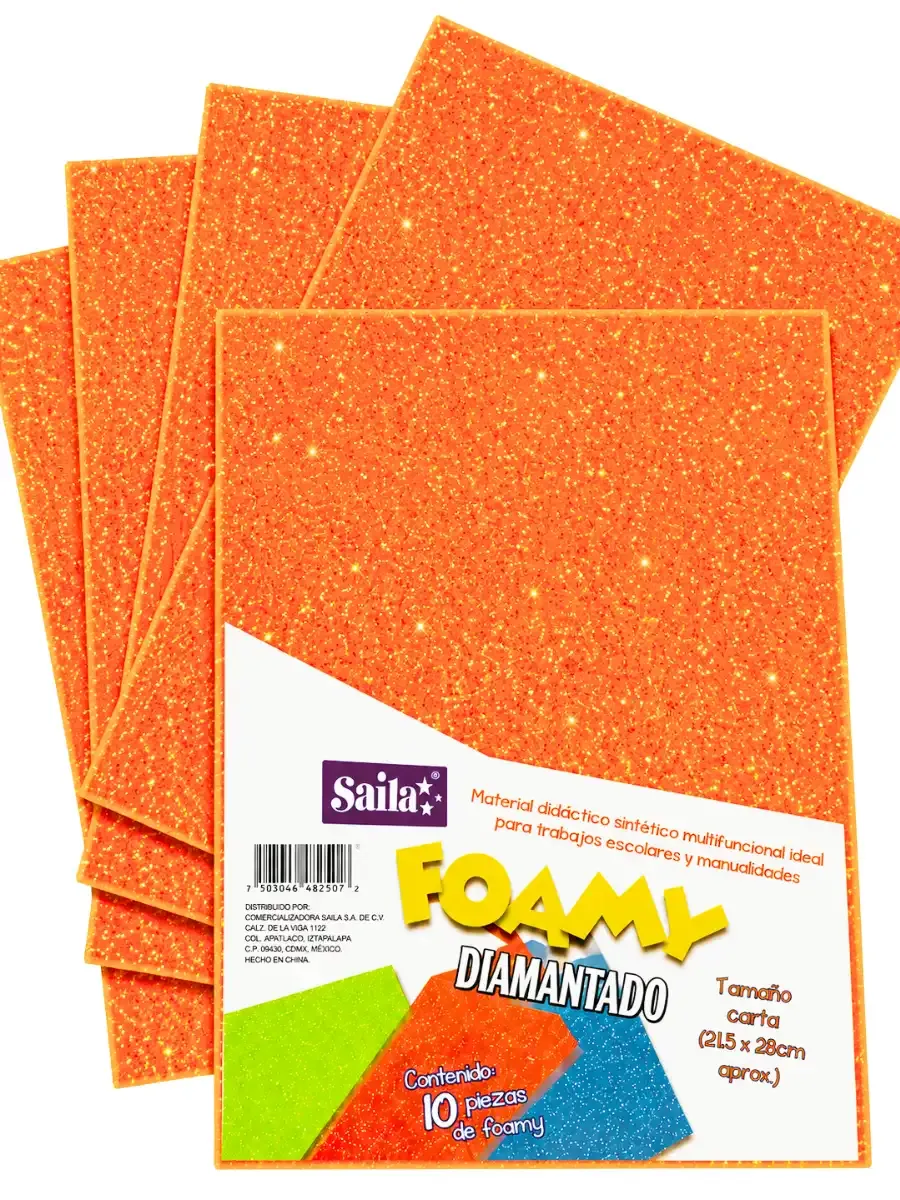 Foamy con diamantina carta c/10 pzas saira naranja 38 foamy diamantina naranja carta mayoreo mexico saira 38