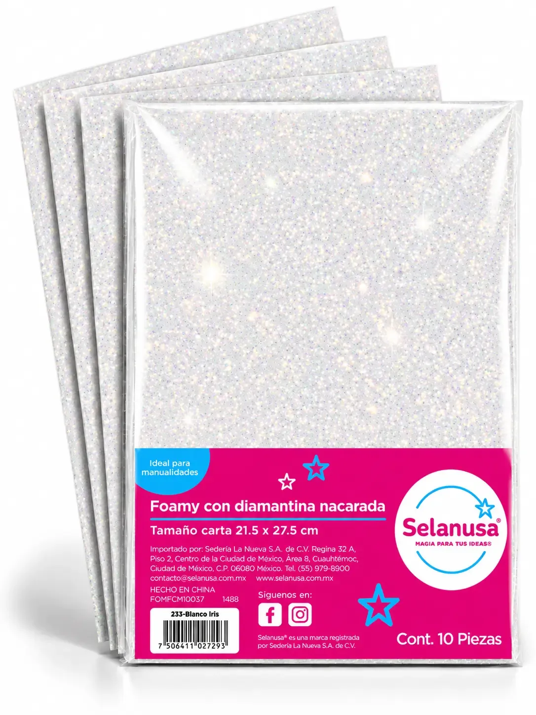 Paquete con 10 hojas de foamy carta diamantado blanco Selanusa al por mayor